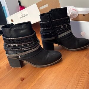 Women’s Black Ankle Booties with Layered Strap Detailing